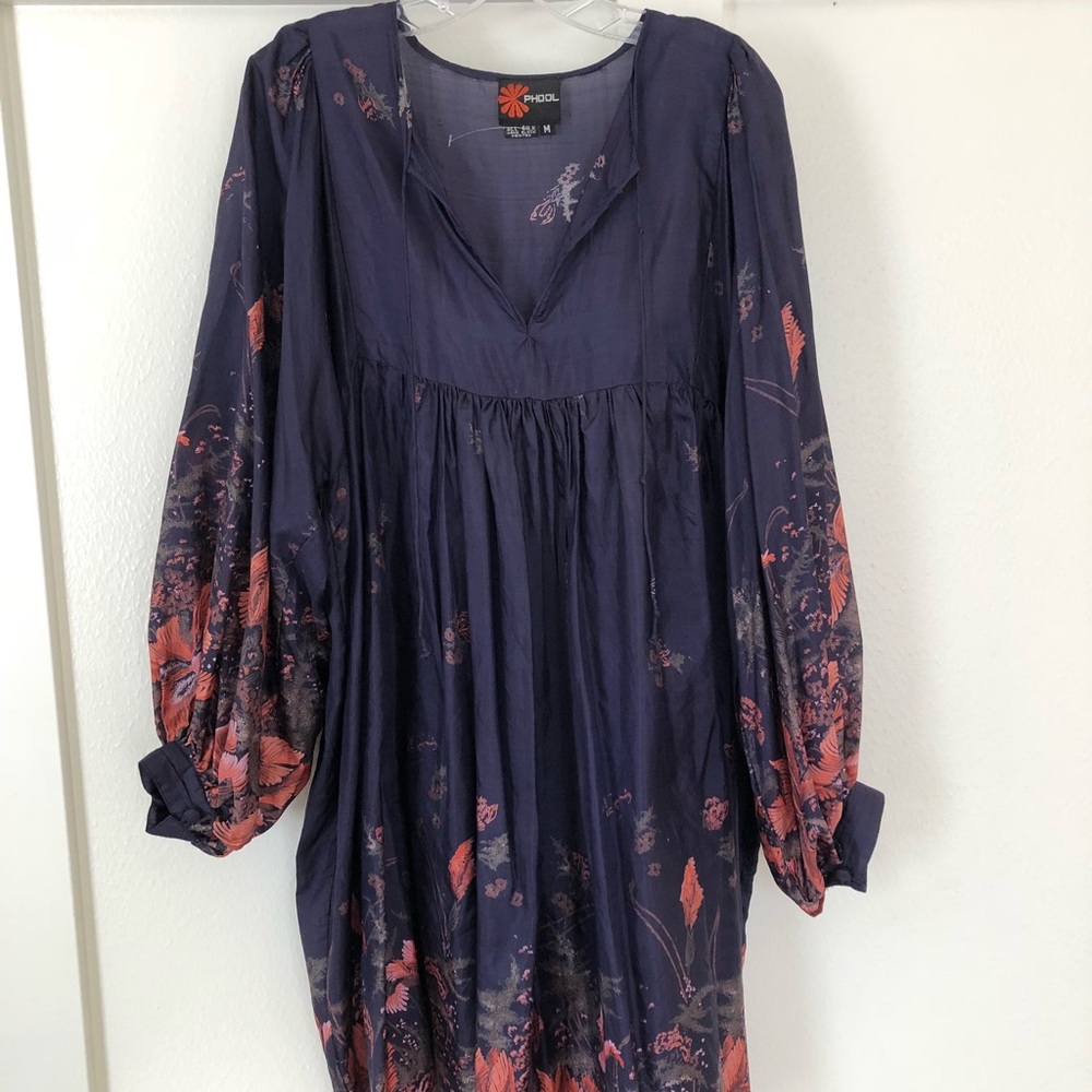 Vintage Phool Indian hand painted silk dress